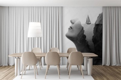 Fototapeta Artystyczny portret z nakładającym się szkicem