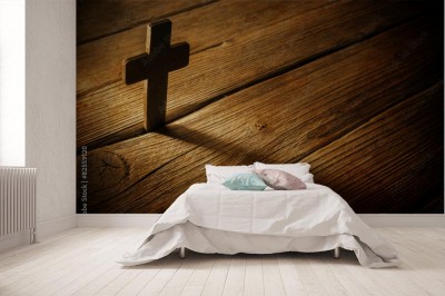 Fototapeta Drewniany krzyż na tle drewna