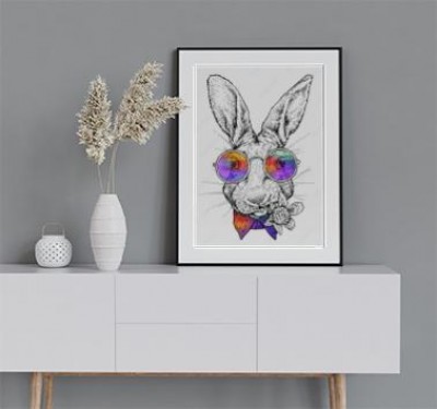 Plakat hipster styl - zabawny królik w okularach