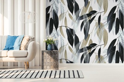 Fototapeta Modny wzór liści na jasnoszarym tle