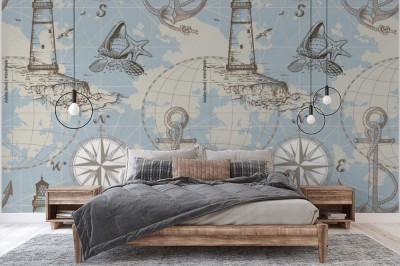 Fototapeta z różą wiatrów i motywami marynistycznymi