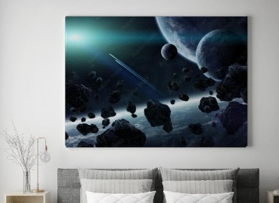 Obraz na płótnie Wschód słońca nad grupą planet w kosmosie