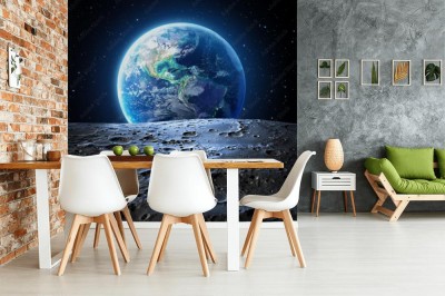 Fototapeta Niebieski widok ziemi z powierzchni księżyca