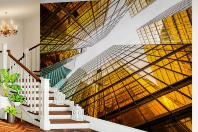 Fototapeta niski kąt widzenia nowoczesny wieżowiec na zewnątrz i niebo