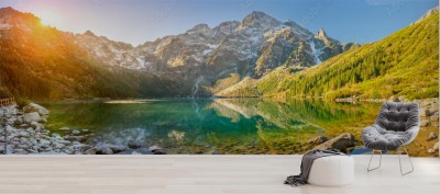 Fototapeta Tatrzański Park Narodowy, jezioro w górach o świcie słońca