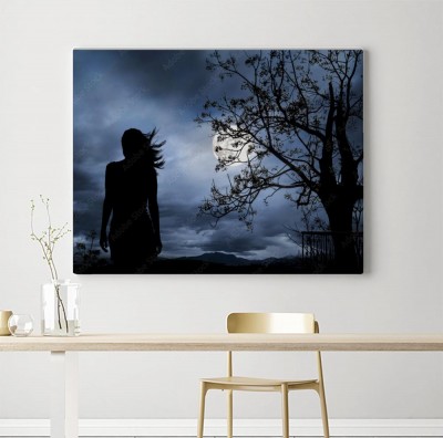Obrazy do salonu Sylwetka kobiety podczas pełni księżyca