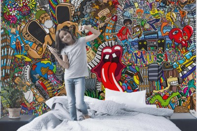 Fototapeta Kolaż graffiti na dużym murze