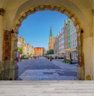 Fototapeta Kolorowe gotyckie fasady na starym mieście w Gdańsku