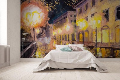 Fototapeta Noc w Paryżu z latarnią uliczną