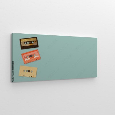 Obraz na płótnie Kasety magnetofonowe na jednolitym kolorystycznie tle w stylu retro