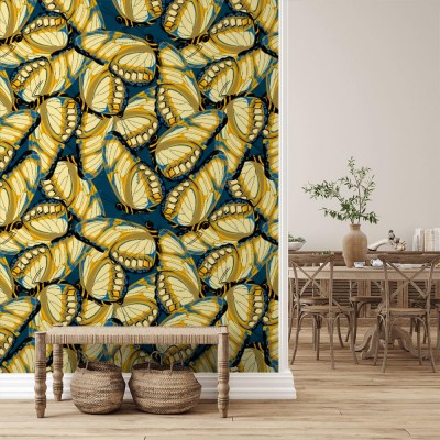 Tapeta  z motylami na niebieskim tle