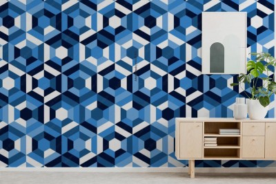 Tapeta z wzorem w niebieskie sześciokąty