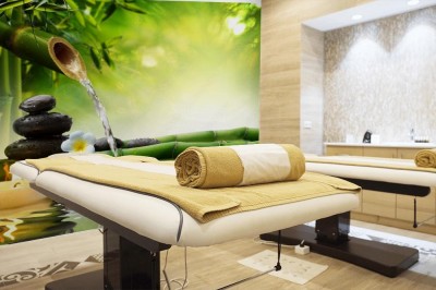 Fototapeta kamienie spa w ogrodzie z bieżącą wodą
