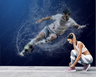 Fototapeta Piłkarz w kroplach wody