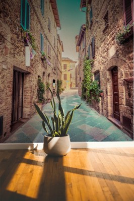 Fototapeta Wąska ulica w starym włoskim mieście Pienza