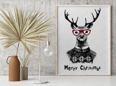 Plakat Kartka świąteczna z jeleniem