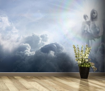 Fototapeta Objawienie Matki Boskiej i Dzieciątka Jezus w chmurach