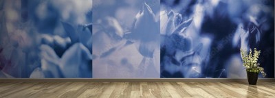 Fototapeta Panorama stworzona z kolarzu abstrakcyjnych zdjęć tulipana z niebieskim filtrem