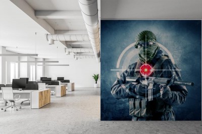 Fototapeta Zamaskowany terrorysta z celownikiem laserowym na ciele