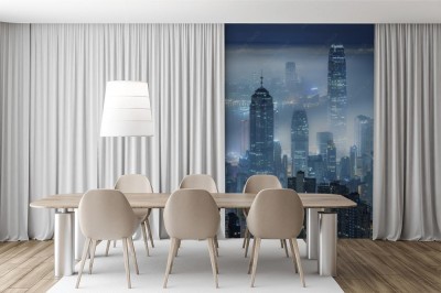 Fototapeta Mglisty nocny widok na port Victoria w Hongkongu