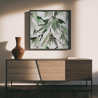 Obrazy do salonu Zielone liście bambusa malowane akwarelą