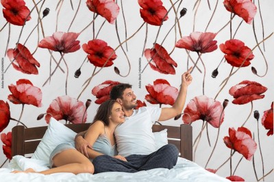Fototapeta Seamless pattern with watercolor red poppies 