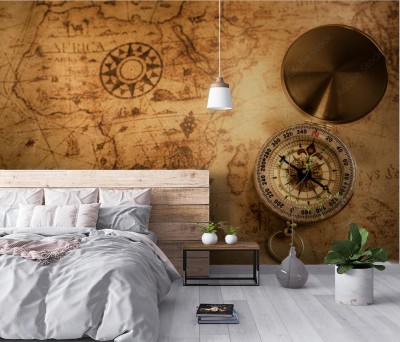 Fototapeta Retro kompas z mapą vintage