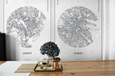 Fototapeta  miejski plan ulic miasta Cardiff i Dublin