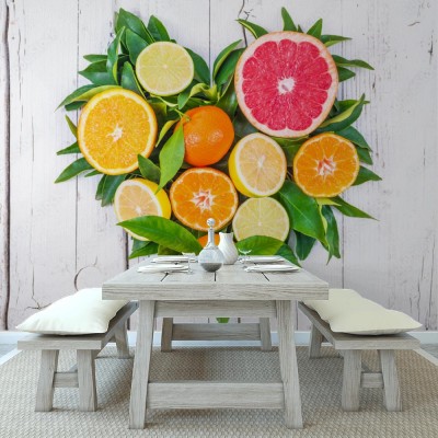 Fototapeta Owoce cytrusa na białym drewnianym tle