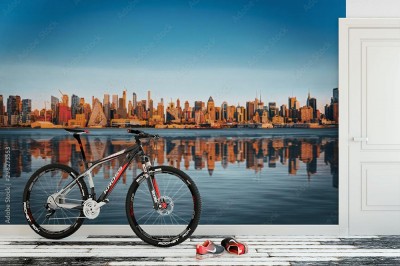 Fototapeta Widok z zatoki Hudson na Dolny Manhattan w mieście Nowy Jork