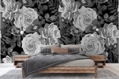 Tapeta z abstrakcyjnym malunkiem białego kwiatu róży