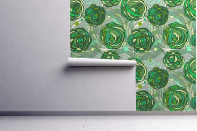 Tapeta z zielonym abstrakcyjnym wzorem roślinnym