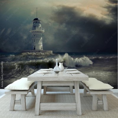 Fototapeta Latarnia morska na morzu pod niebem