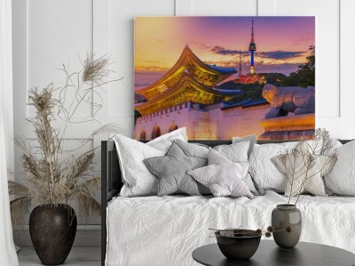 Obraz na płótnie Punkt orientacyjny Korei z zadaszoną wieżą Gyeongbokgung n Seoul, Korea Południowa