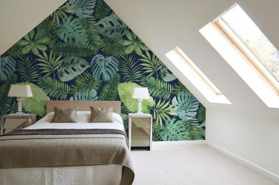 Tapeta z tropikalnym wzorem tropikalnych liści do salonu liści