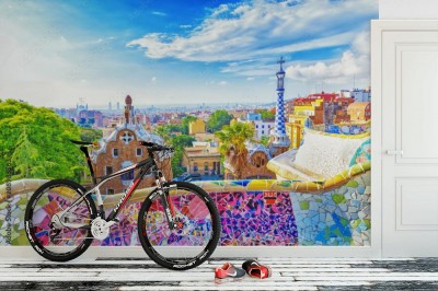 Fototapeta Fanrastyczny widok słynnej ławki w parku Guell w Barcelonie