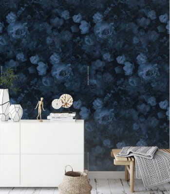 Fototapeta vintage do salonu w granatowe abstrakcyjne róże