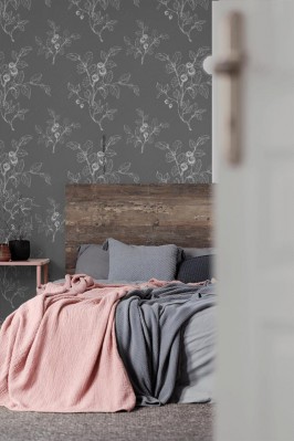 Fototapeta w stylu minimalistycznym z konturem jarzębiny na ciemnym popielatym tle