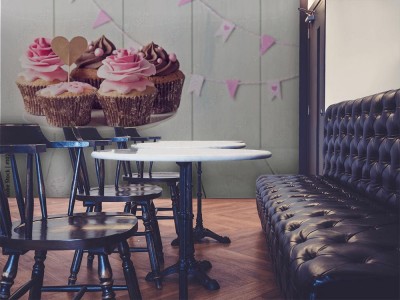 Fototapeta Babeczki z słodkimi kwiatami róży