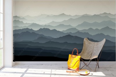 Fototapeta Horyzontalna ilustracja warstw gór we mgle