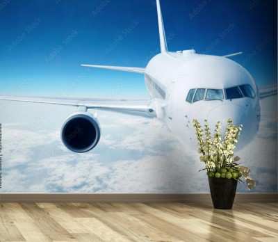 Fototapeta Samolot pasażerski i błękitne niebo