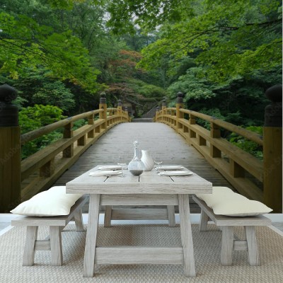 Fototapeta Stary drewniany most w Japońskim ogrodzie