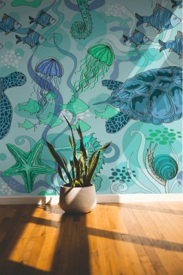 Fototapeta Wzór ze zwierzętami morskimi w wodzie