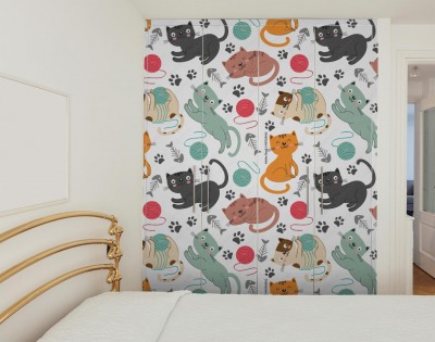 Naklejka na szafę bezszwowy wzór z rozochoconymi kotami