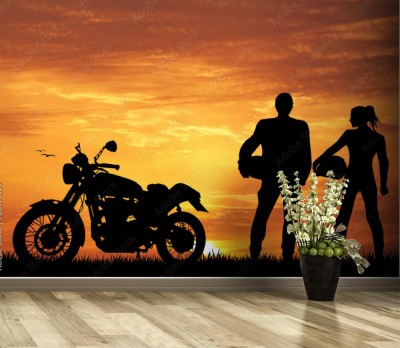 Fototapeta Para motocyklistów przy zachodzie słońca