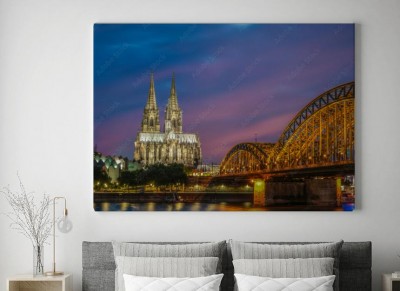 Obraz na płótnie Panoramą miasta Kolonia z mostem i Köln Dom