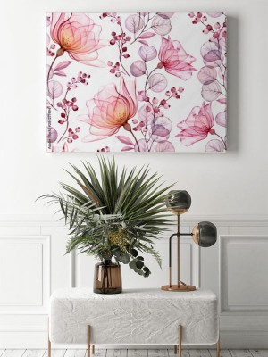 Obrazy do salonu z różowymi kwiatami i jagodami