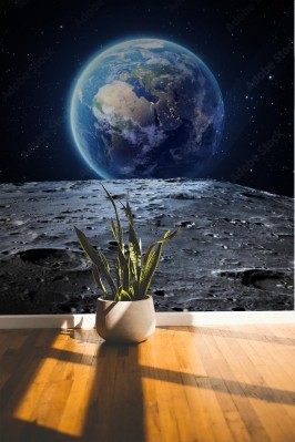 Fototapeta Niebieska ziemia widziana z powierzchni księżyca