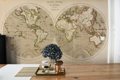 Fototapeta Antyczna mapa świata na dwóch półkulach, retro, XIX wiek