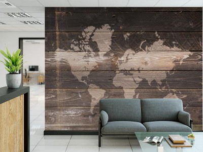 Fototapeta Mapa świata na drewnianej ścianie